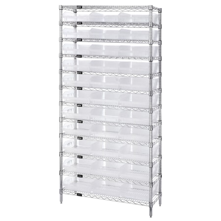 Quantum Storage Systems Steel Wire Bin Shelving, 36" W x 74" H x 12" D, 12 Shelves, Silver WR12-109CL